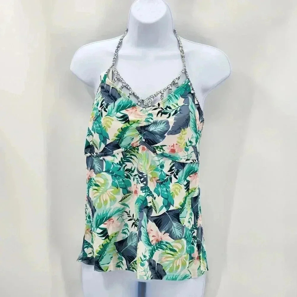 True Craft Green Blue Tankini Swimsuit Swimwear Halter Top Padded Bra Bathing XL